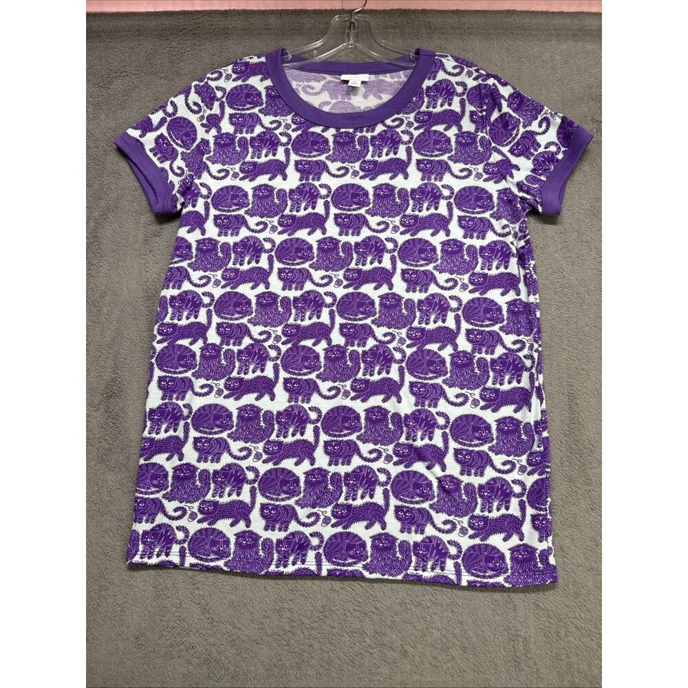 EUC LuLaRoe M LIV TEE T SHIRT TOP GRAPHIC PURPLE WHITE CATS KITTENS HALLOWEEN